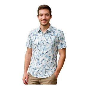 ROMWE Mens Geometric Vacay Button Down Shirt~Size Med~Blue White Black ~ L14 06